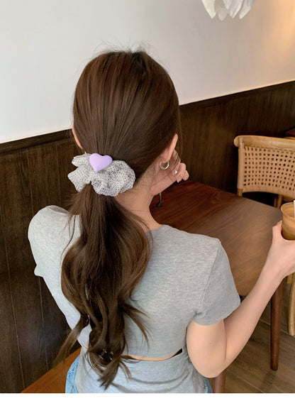 Heart Shape Scrunchie Hair Accessory In White Organza, Perfect For Spring