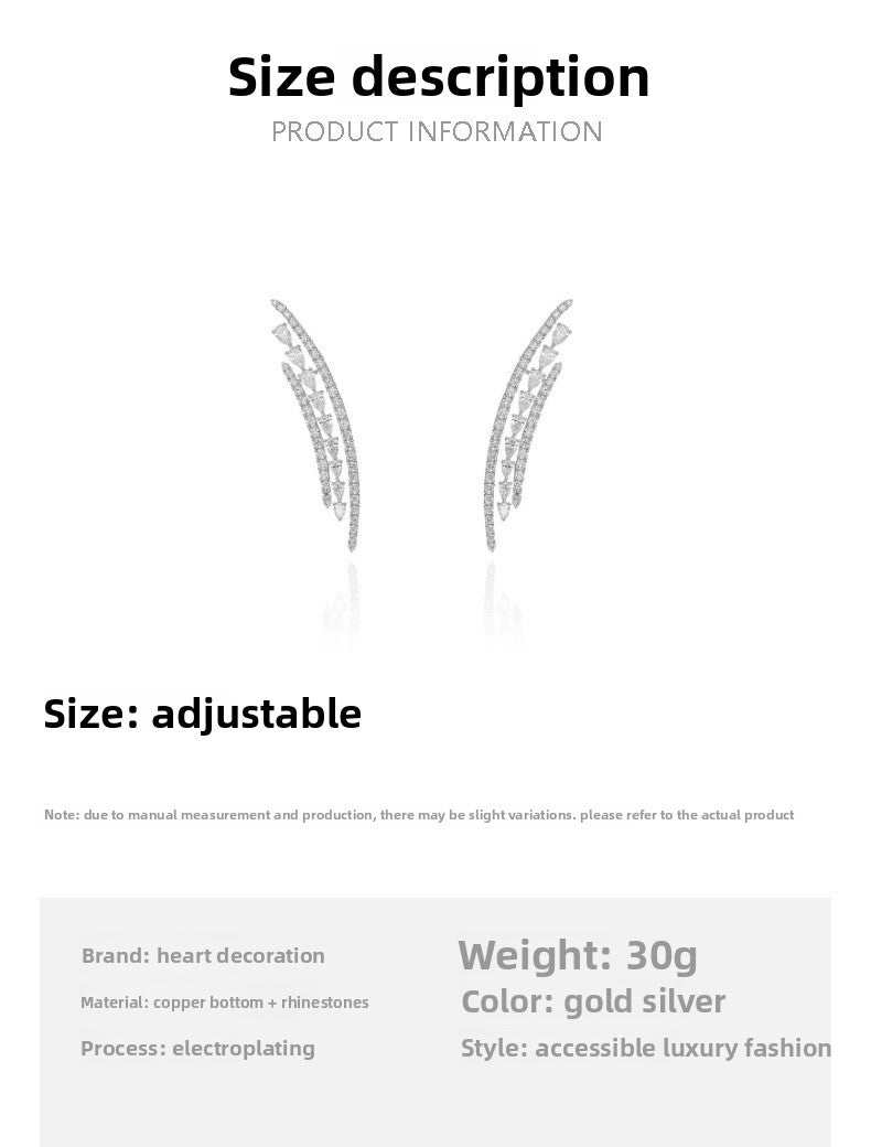Silver Alloy Ear Cuff Earrings With Rhinestones Featuring Electroplated Finish For Elegant Style