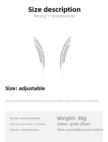 Silver Alloy Ear Cuff Earrings With Rhinestones Featuring Electroplated Finish For Elegant Style