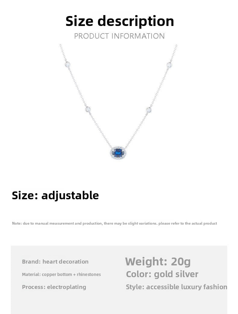 Geometric Silver Alloy Choker With Electroplated Finish And Rhinestone September Birthstone Sapphire Pendant For Women