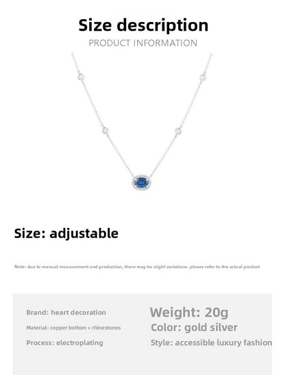 Geometric Silver Alloy Choker With Electroplated Finish And Rhinestone September Birthstone Sapphire Pendant For Women