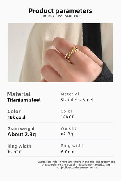 Geometric Women's Titanium Steel Ring With 18K Real Gold Plated Electroplated Finish And Shell Inlay