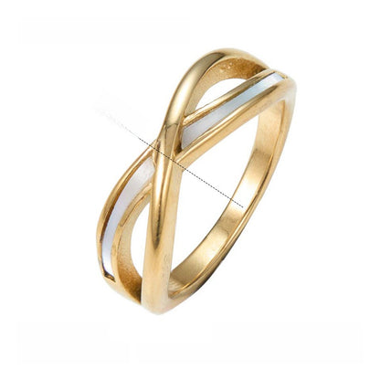 Geometric Women's Titanium Steel Ring With 18K Real Gold Plated Electroplated Finish And Shell Inlay