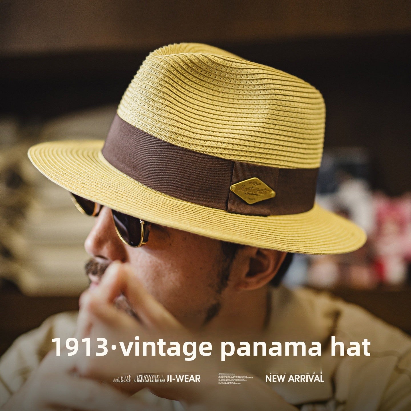 Retro Solid Color Panama Hat With Short Brim, Breathable Design, Made Of Polyester Featuring Braid Craftsmanship