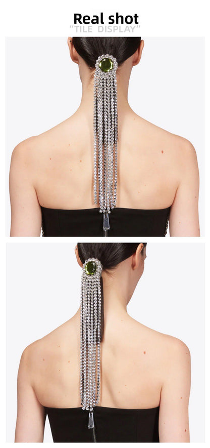 Silver Tassel Hair Chain Insert Comb For Women Featuring Rhinestones, Perfect For Spring