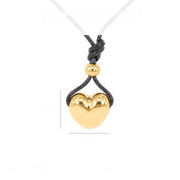 18K Gold Polished Heart Pendant Black Cord Necklace