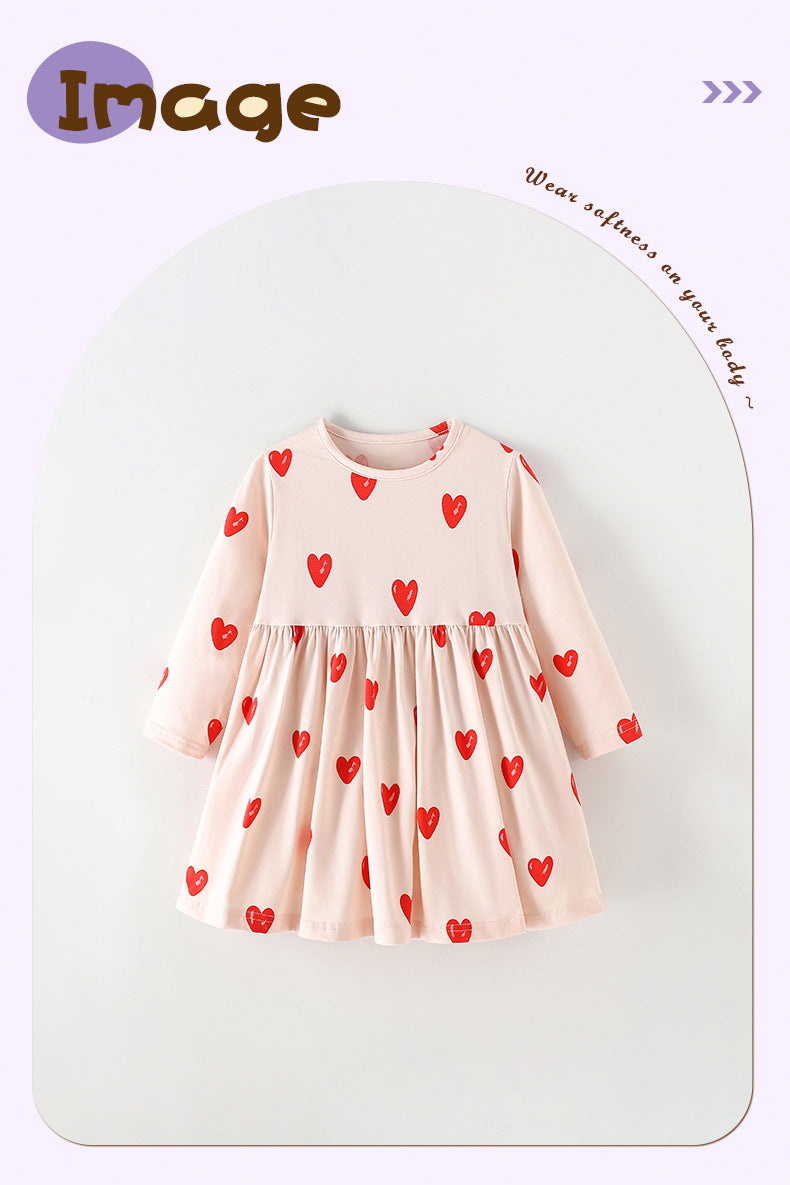 Girls' Cartoon Princess Dress In Cotton With Long Sleeves, Perfect For Toddler Autumn Wear
