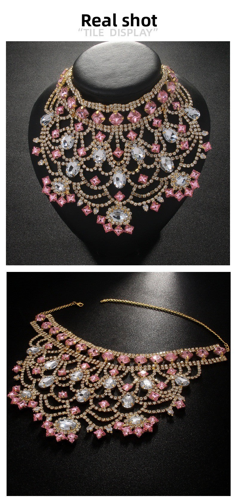 Luxurious Geometric Gold Necklace For Women With Rhinestone Pendant And Inlay Material
