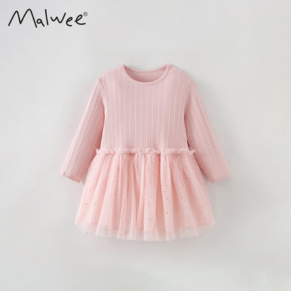 Princess Style Girl's Animal Pattern Cotton Dress With Puff Long Sleeves For Toddlers 3-6 Years
