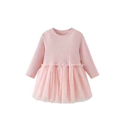 Princess Style Girl's Animal Pattern Cotton Dress With Puff Long Sleeves For Toddlers 3-6 Years