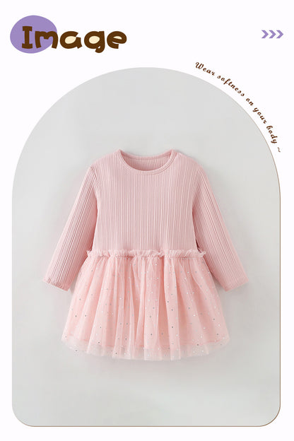 Princess Style Girl's Animal Pattern Cotton Dress With Puff Long Sleeves For Toddlers 3-6 Years