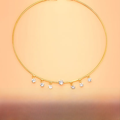 Geometric Choker For Women With Copper Chain And Rhinestone Pendant, Electroplated Gold Plating