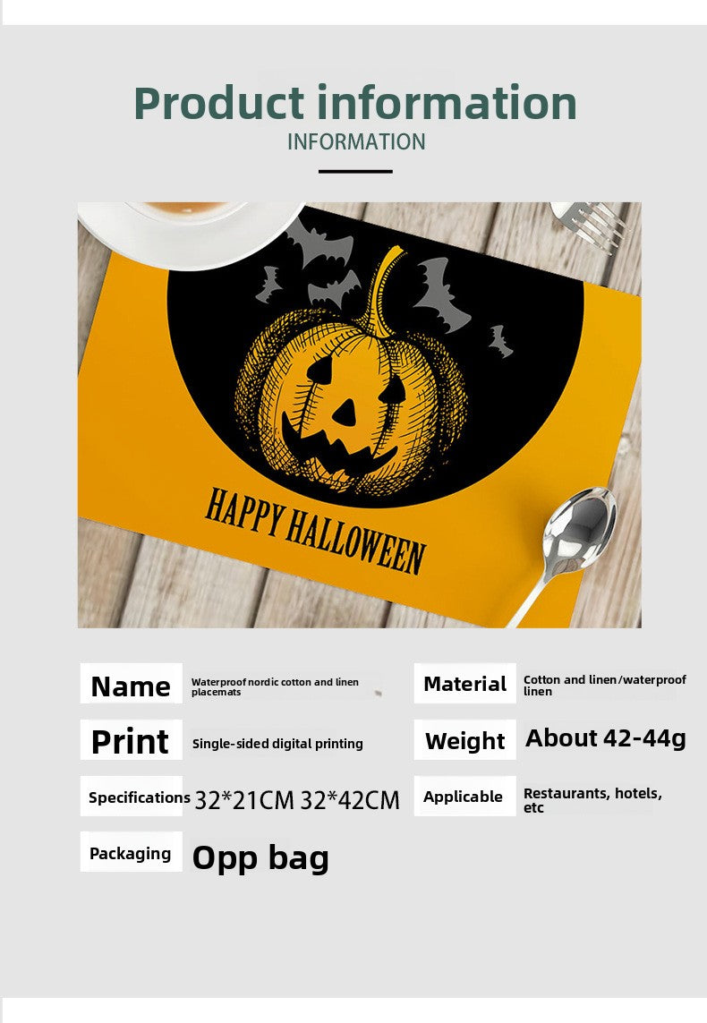 Nordic Style Halloween Pattern Polyester Placemat, Ideal For Halloween Party Tablecloth And Dining Use