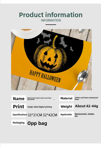 Nordic Style Halloween Pattern Polyester Placemat, Ideal For Halloween Party Tablecloth And Dining Use