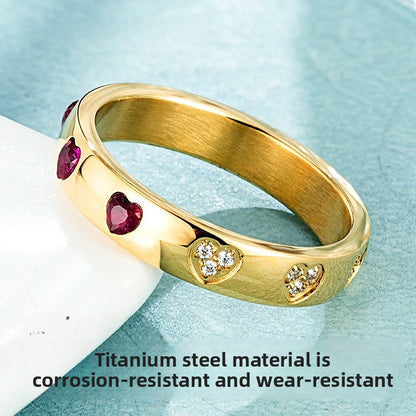 Heart Shape Ring For Women In , Titanium Steel With 18K Real Gold Plated Electroplated Finish And Zircon Inlay