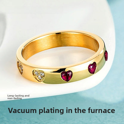 Heart Shape Ring For Women In , Titanium Steel With 18K Real Gold Plated Electroplated Finish And Zircon Inlay
