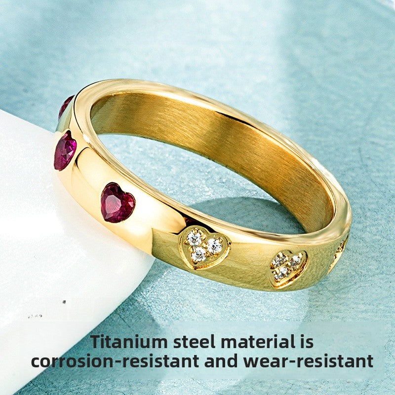 Heart Shape Ring For Women In , Titanium Steel With 18K Real Gold Plated Electroplated Finish And Zircon Inlay