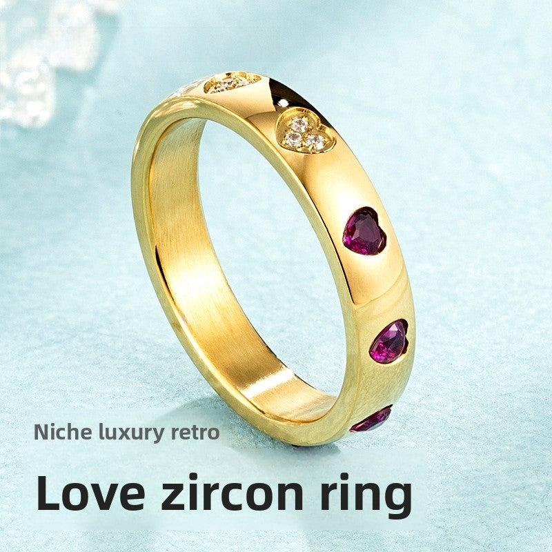 Heart Shape Ring For Women In , Titanium Steel With 18K Real Gold Plated Electroplated Finish And Zircon Inlay