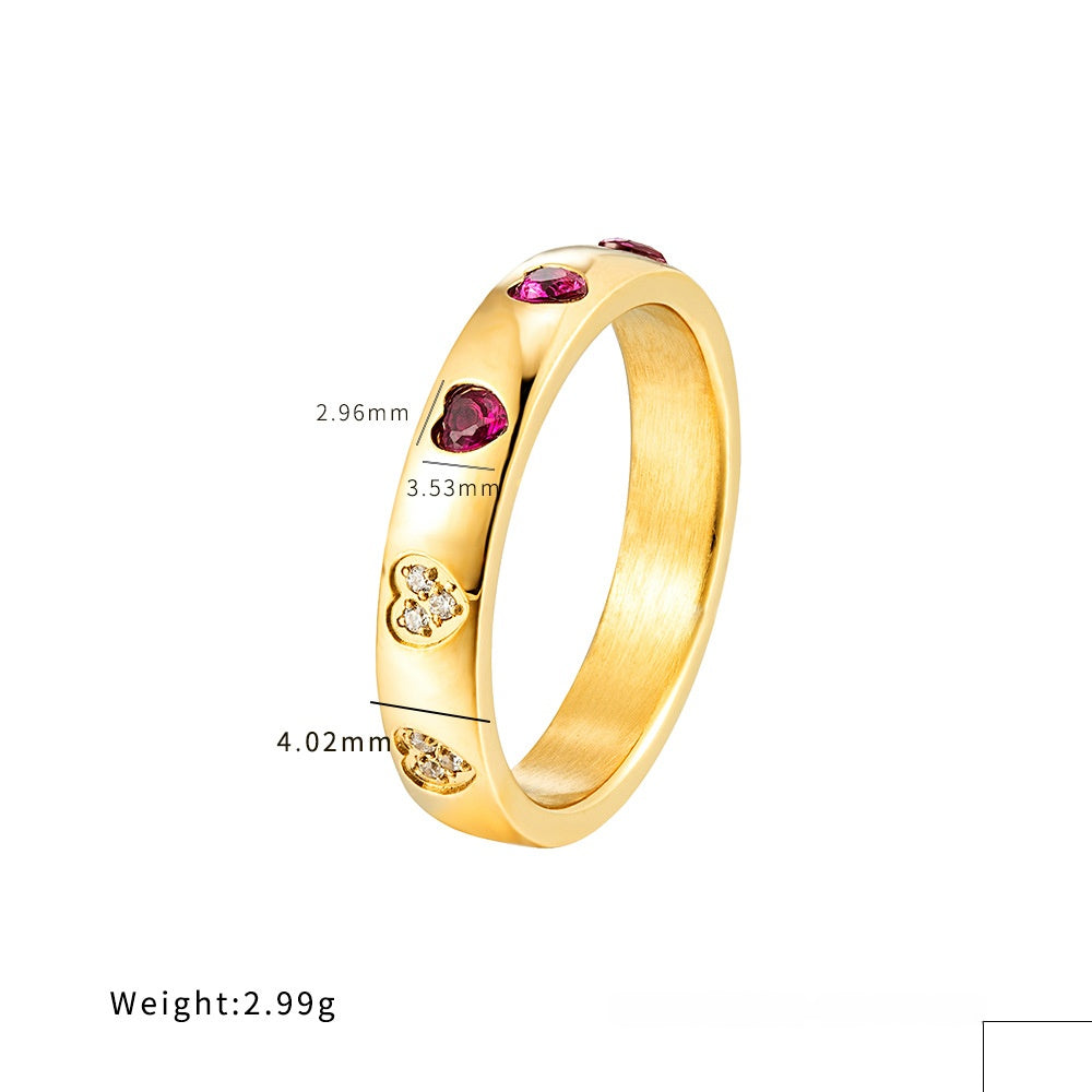 Heart Shape Ring For Women In , Titanium Steel With 18K Real Gold Plated Electroplated Finish And Zircon Inlay