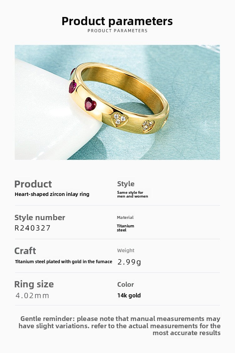 Heart Shape Ring For Women In , Titanium Steel With 18K Real Gold Plated Electroplated Finish And Zircon Inlay