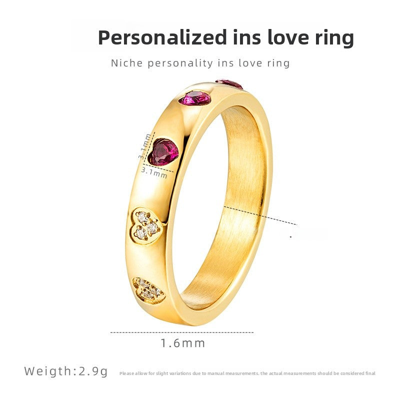 Heart Shape Ring For Women In , Titanium Steel With 18K Real Gold Plated Electroplated Finish And Zircon Inlay