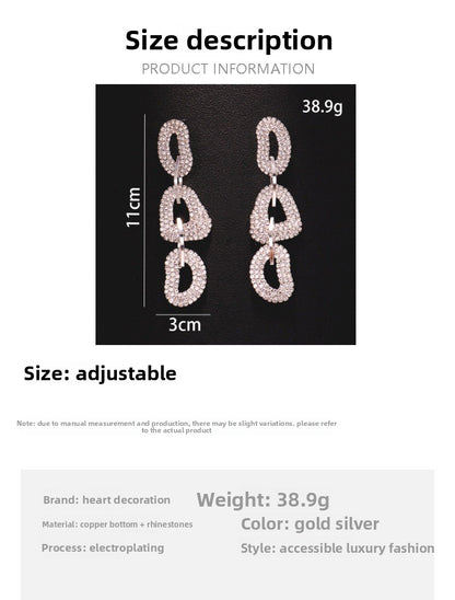 Exaggerated Geometric Gold Earrings For Women With 304 Stainless Steel Posts And Rhinestone Inlay