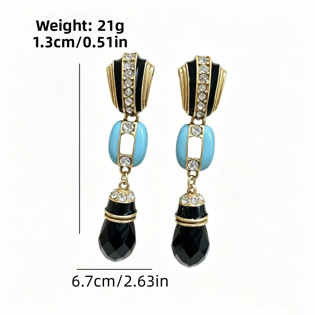 Water Droplets Drop Earrings For Women Featuring Blue Enamel And Rhinestones With 925 Sterling Silver Studs And Zinc Alloy Material