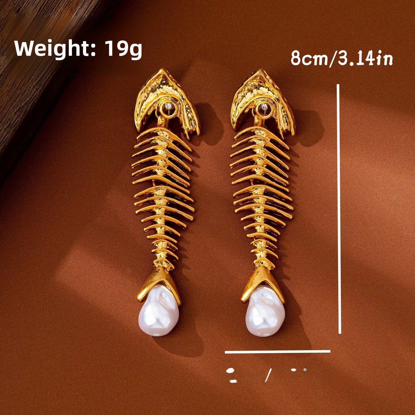 Exaggerated Fish Bone Stud Earrings For Unisex Featuring Freshwater Pearl Inlay With 925 Sterling Silver Posts And Zinc Alloy Design
