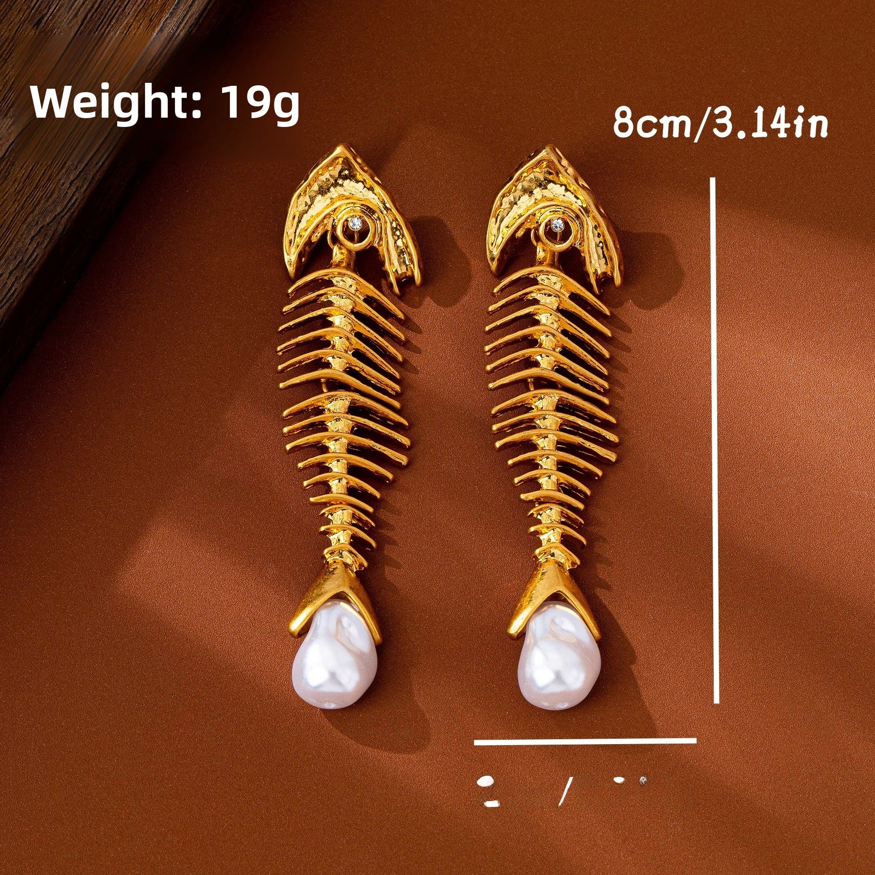 Exaggerated Fish Bone Stud Earrings For Unisex Featuring Freshwater Pearl Inlay With 925 Sterling Silver Posts And Zinc Alloy Design
