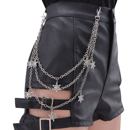 Maple Leaf Hip-Hop Waist Chain In Frosted Metal Finish, Unisex Accessory
