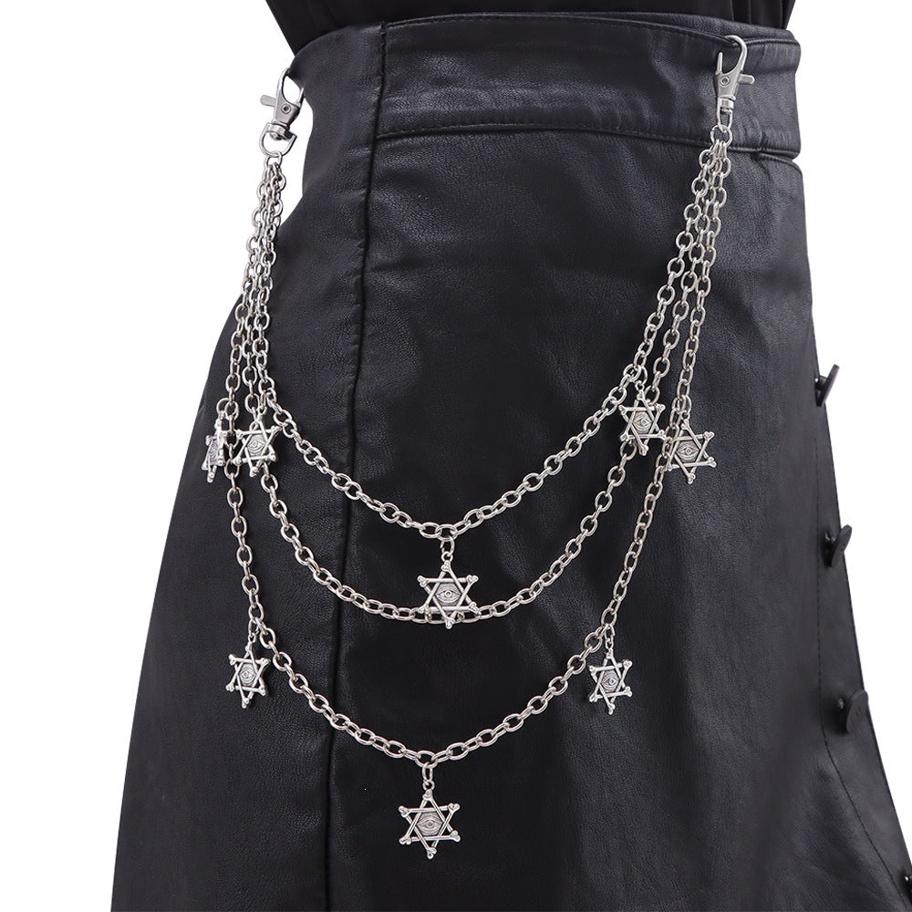 Maple Leaf Hip-Hop Waist Chain In Frosted Metal Finish, Unisex Accessory