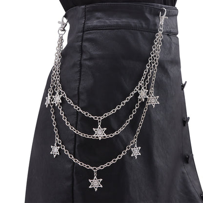 Maple Leaf Hip-Hop Waist Chain In Frosted Metal Finish, Unisex Accessory