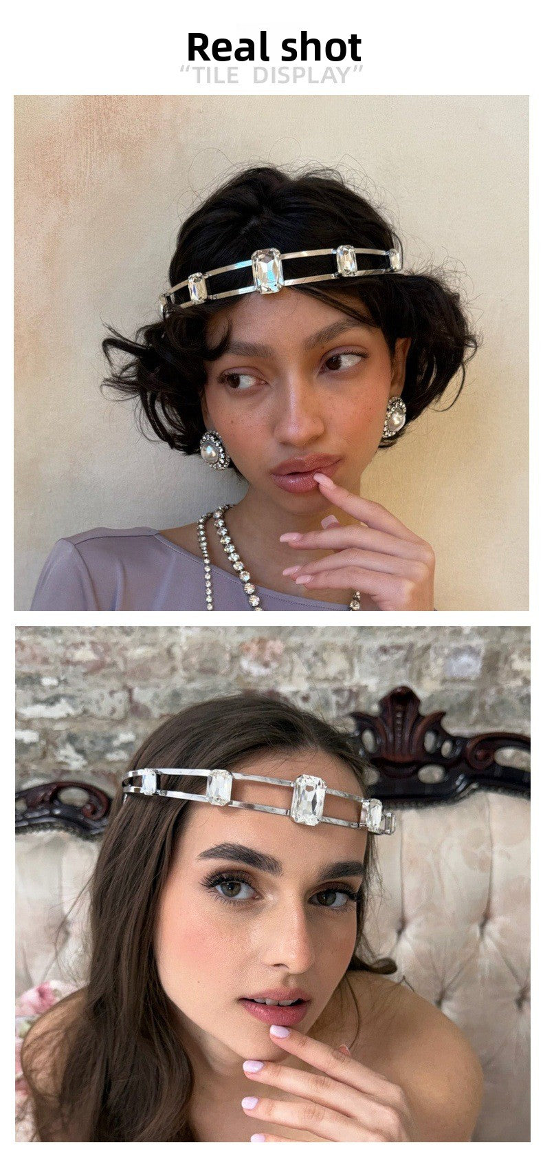 Geometric Jewelry Headband For Women In Silver Metal With Rhinestones, Perfect For Spring