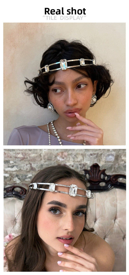 Geometric Jewelry Headband For Women In Silver Metal With Rhinestones, Perfect For Spring