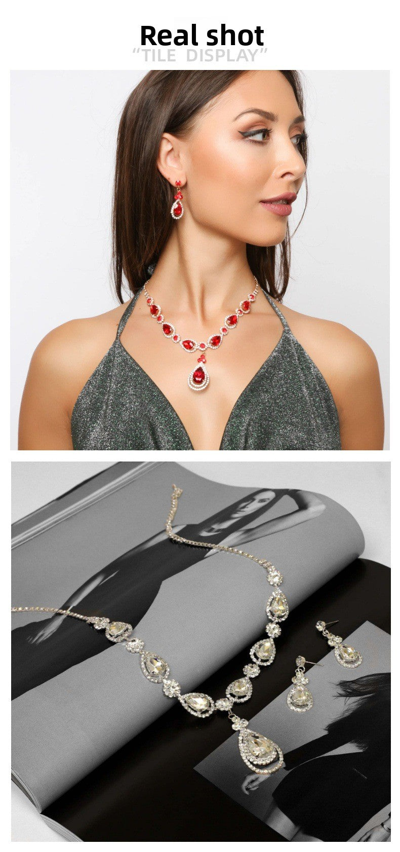 Gold Jewelry Set For Women Featuring Water Droplets Pattern With Rhinestones In Alloy, Perfect For Wedding