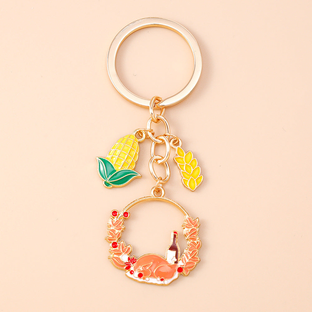 Corn Pattern Alloy Keychain With Enamel Craftsmanship, Perfect For Thanksgiving And Commute Style