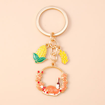 Corn Pattern Alloy Keychain With Enamel Craftsmanship, Perfect For Thanksgiving And Commute Style