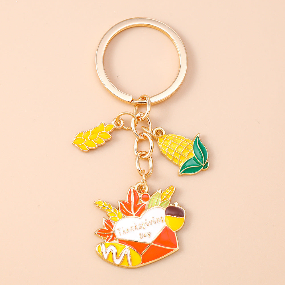 Corn Pattern Alloy Keychain With Enamel Craftsmanship, Perfect For Thanksgiving And Commute Style