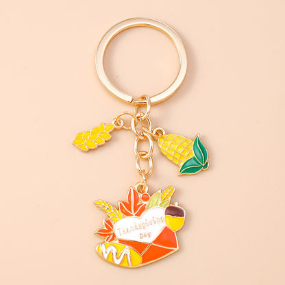 Corn Pattern Alloy Keychain With Enamel Craftsmanship, Perfect For Thanksgiving And Commute Style