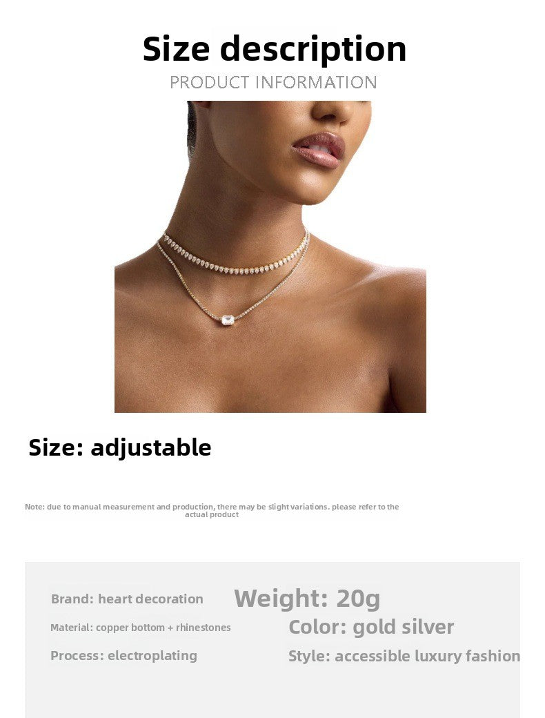 Luxurious Silver Geometric Layered Necklace For Women With Rhinestone Pendant In Alloy