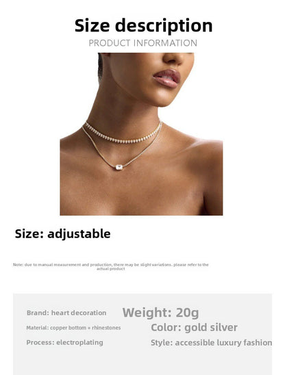 Luxurious Silver Geometric Layered Necklace For Women With Rhinestone Pendant In Alloy