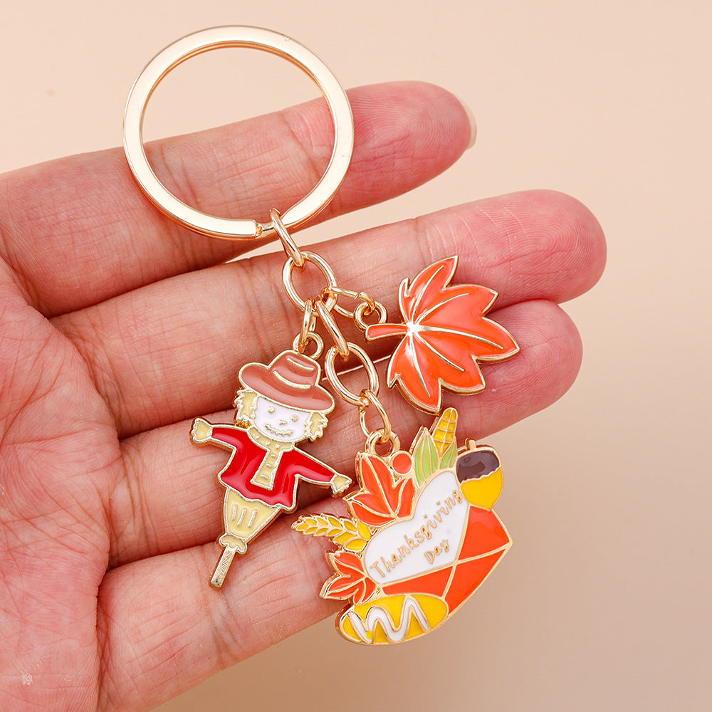 Corn Pattern Alloy Keychain With Enamel Craftsmanship, Perfect For Thanksgiving And Commute Style