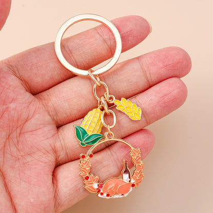Corn Pattern Alloy Keychain With Enamel Craftsmanship, Perfect For Thanksgiving And Commute Style