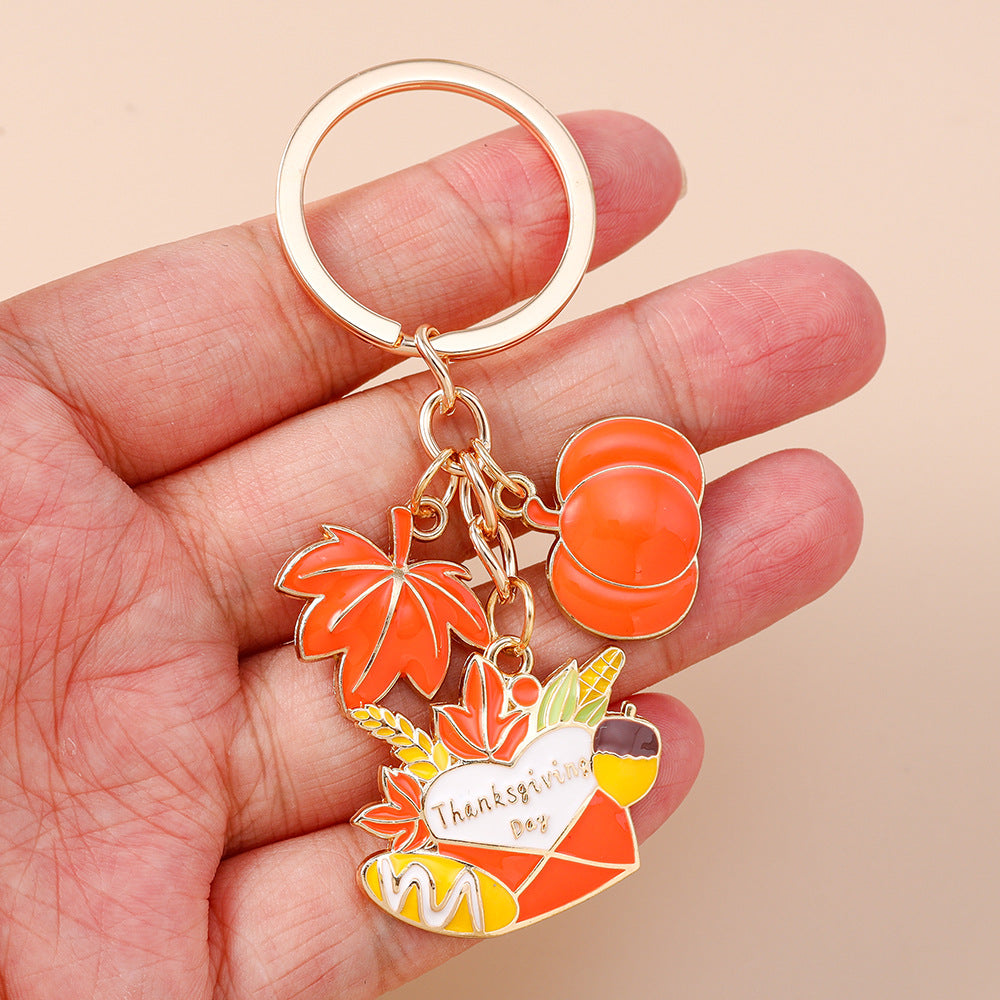 Corn Pattern Alloy Keychain With Enamel Craftsmanship, Perfect For Thanksgiving And Commute Style