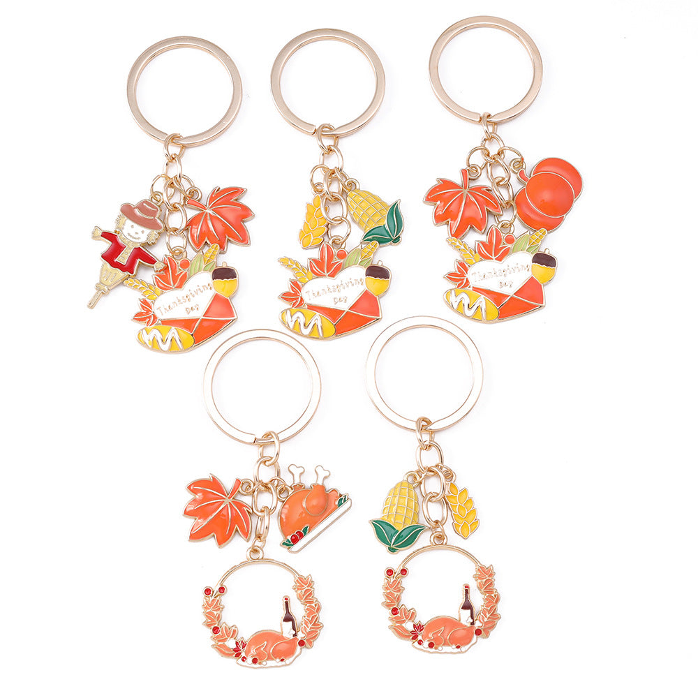 Corn Pattern Alloy Keychain With Enamel Craftsmanship, Perfect For Thanksgiving And Commute Style