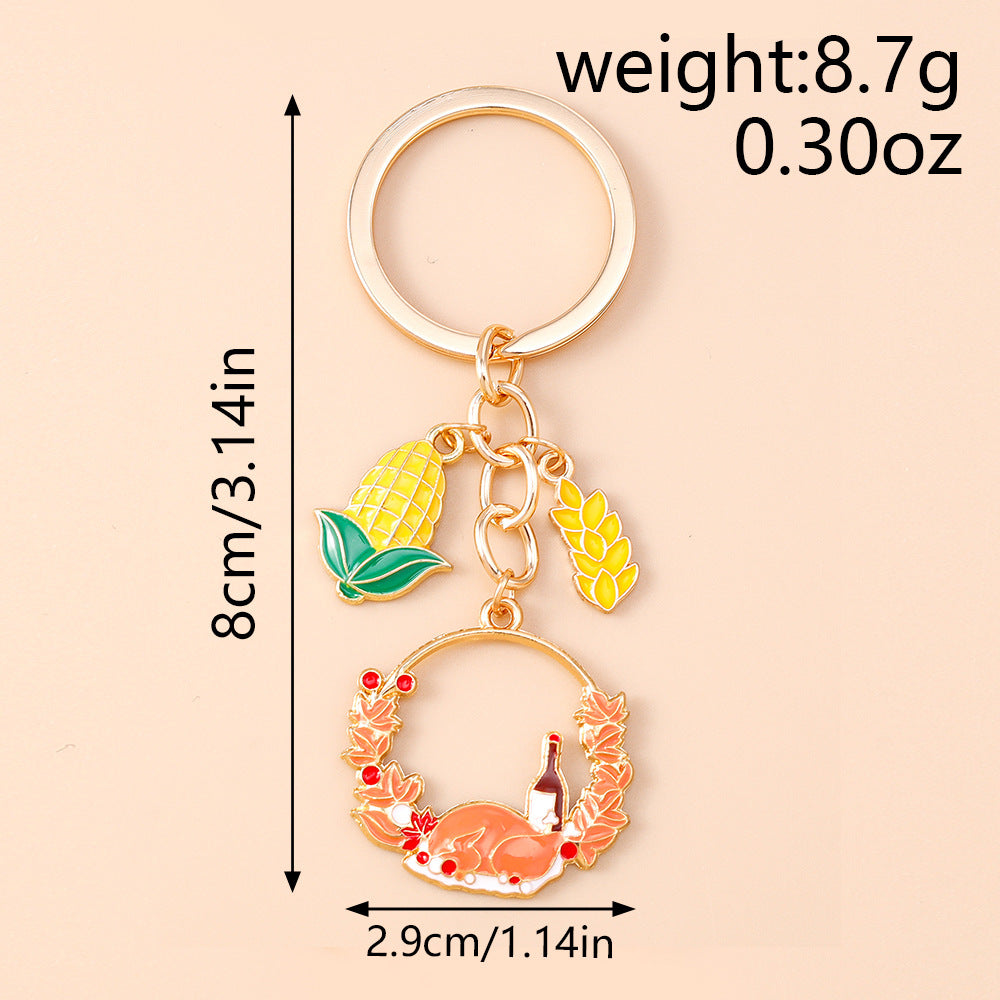 Corn Pattern Alloy Keychain With Enamel Craftsmanship, Perfect For Thanksgiving And Commute Style