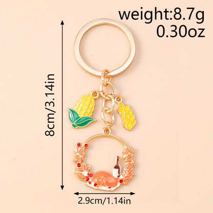 Corn Pattern Alloy Keychain With Enamel Craftsmanship, Perfect For Thanksgiving And Commute Style