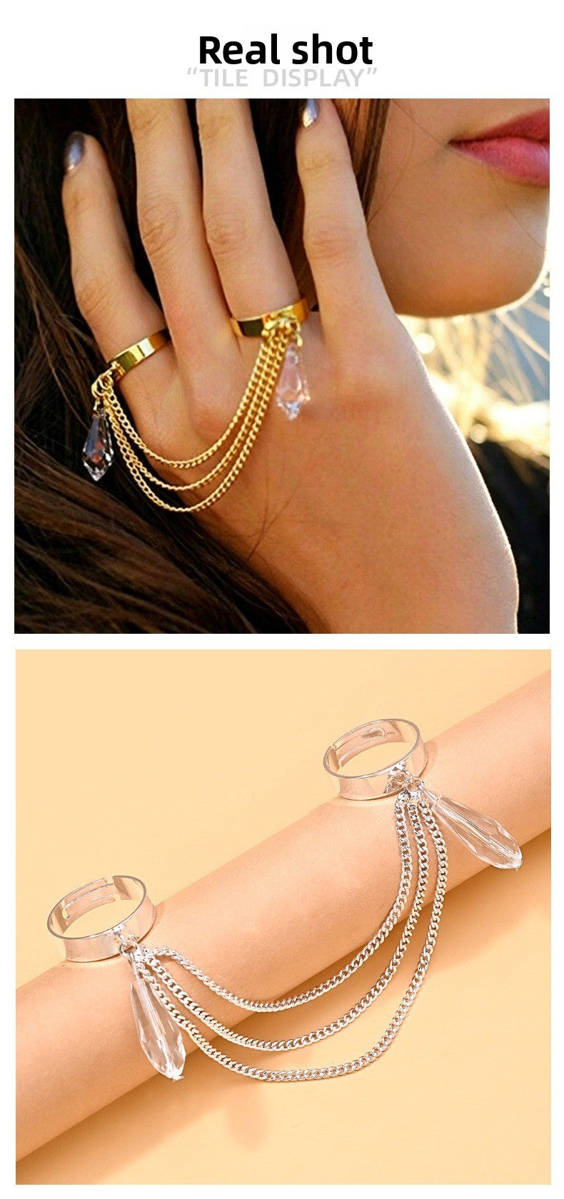 Women’s Open Rings Featuring Water Droplets Design In Copper With Silver Plated Electroplated Finish And Crystal Inlay