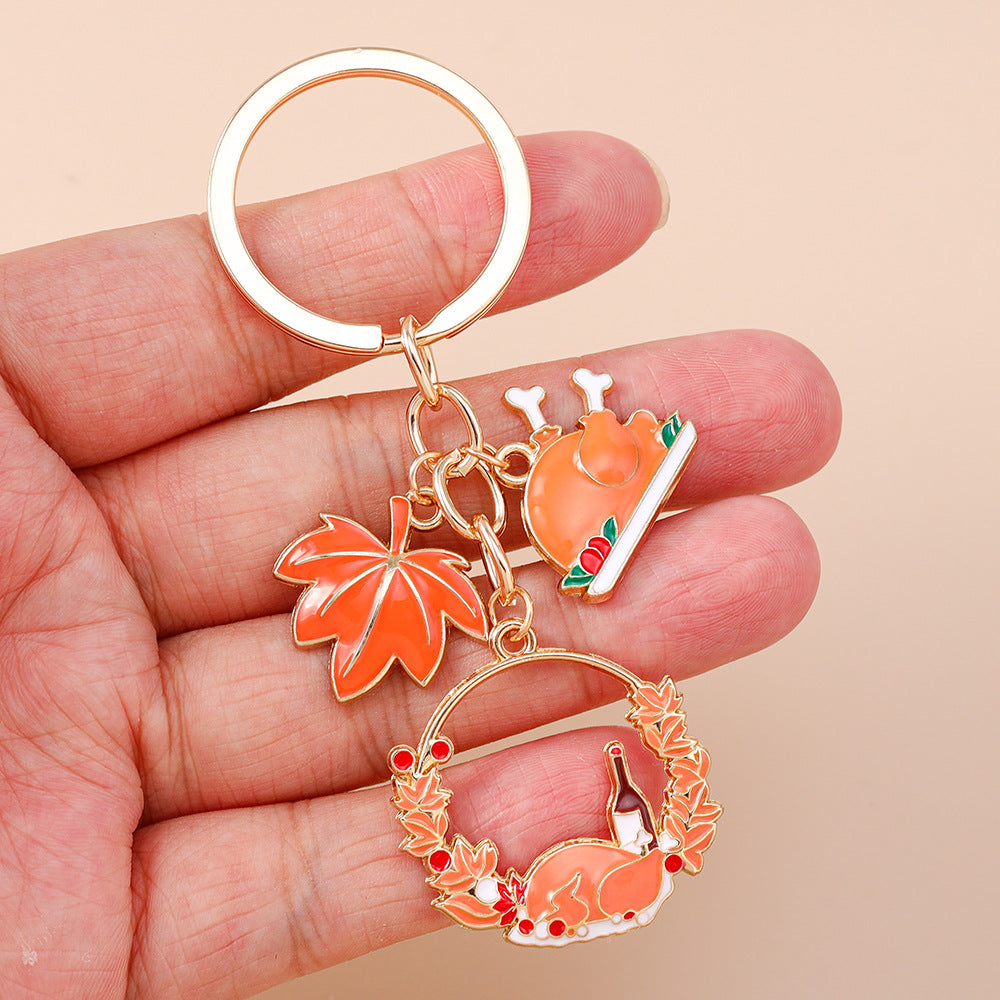 Corn Pattern Alloy Keychain With Enamel Craftsmanship, Perfect For Thanksgiving And Commute Style