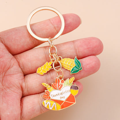 Corn Pattern Alloy Keychain With Enamel Craftsmanship, Perfect For Thanksgiving And Commute Style